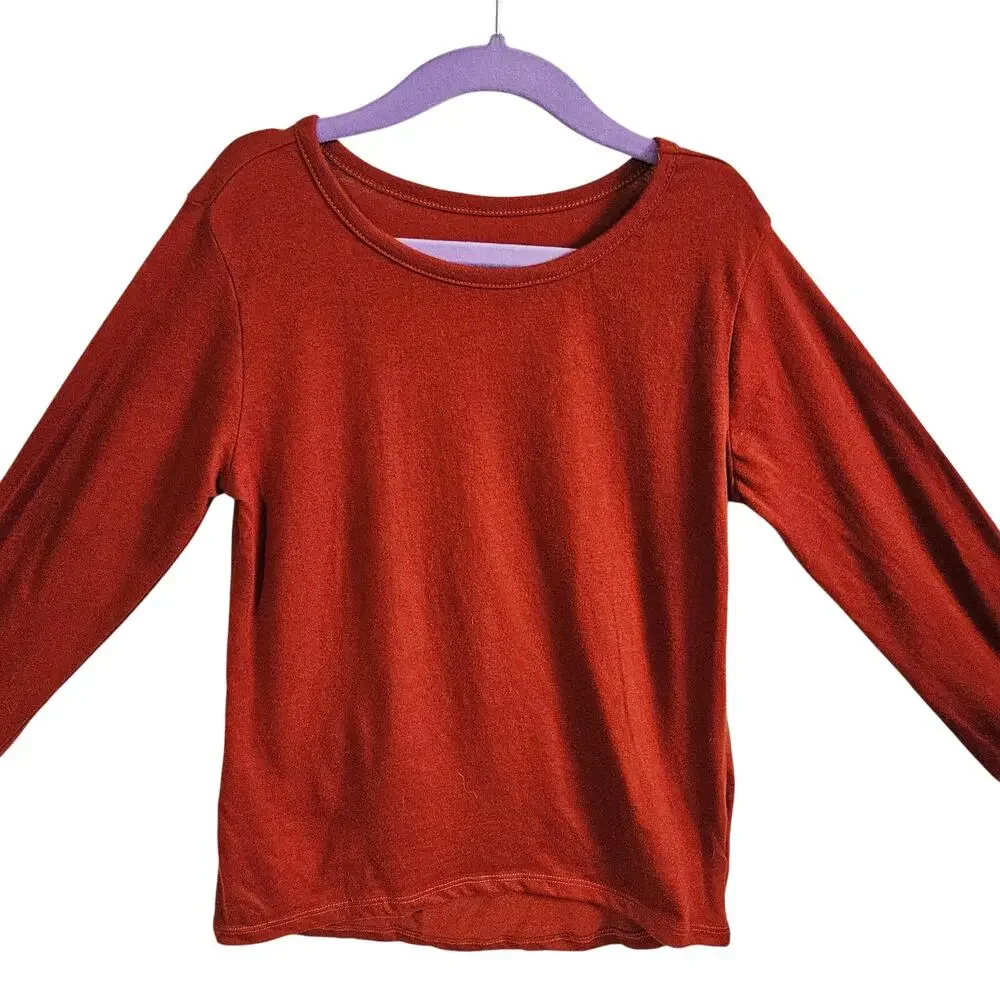 Children's Place Girls 7/8 Long Sleeve Tee Shirt Solid Burgundy Brown Rust Basic